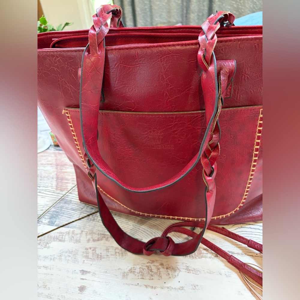 Red Women’s Tote Bag Weimeibaige  Braided Strap Excellent